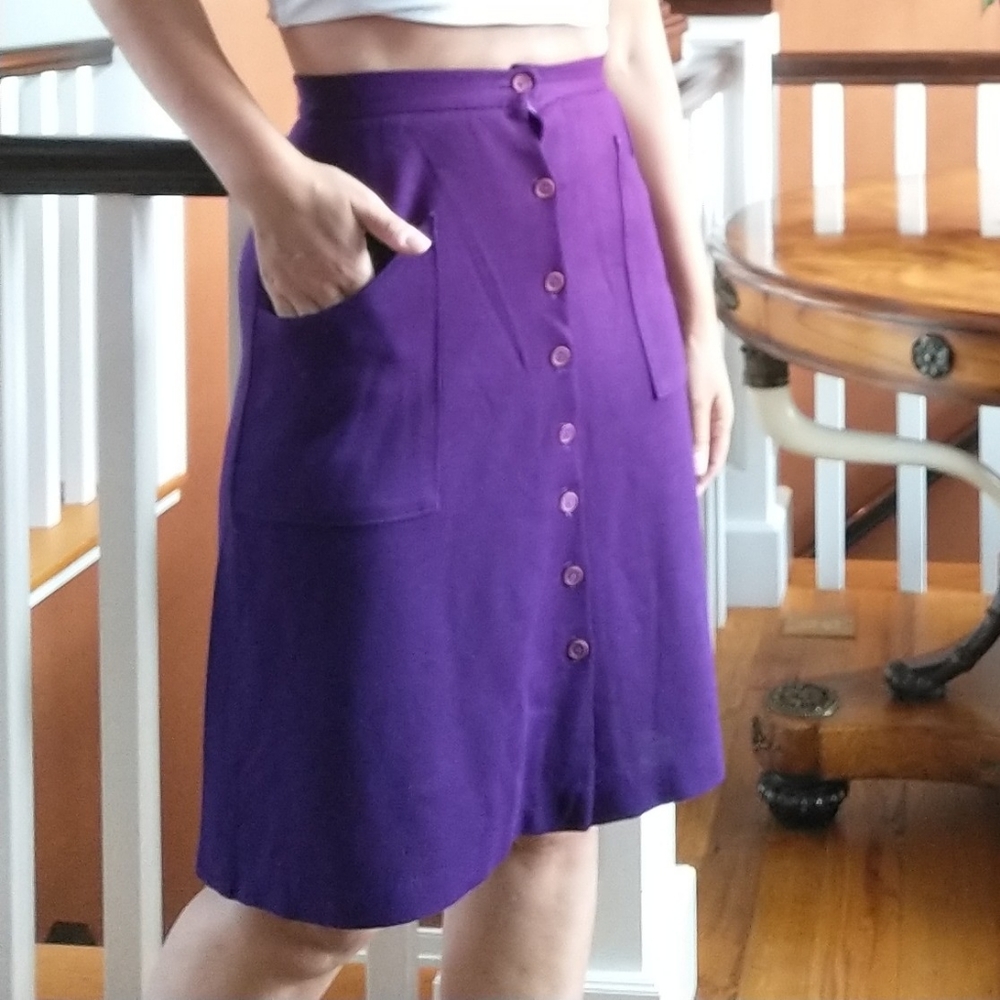 VINTAGE KNIT SKIRT button front purple XS